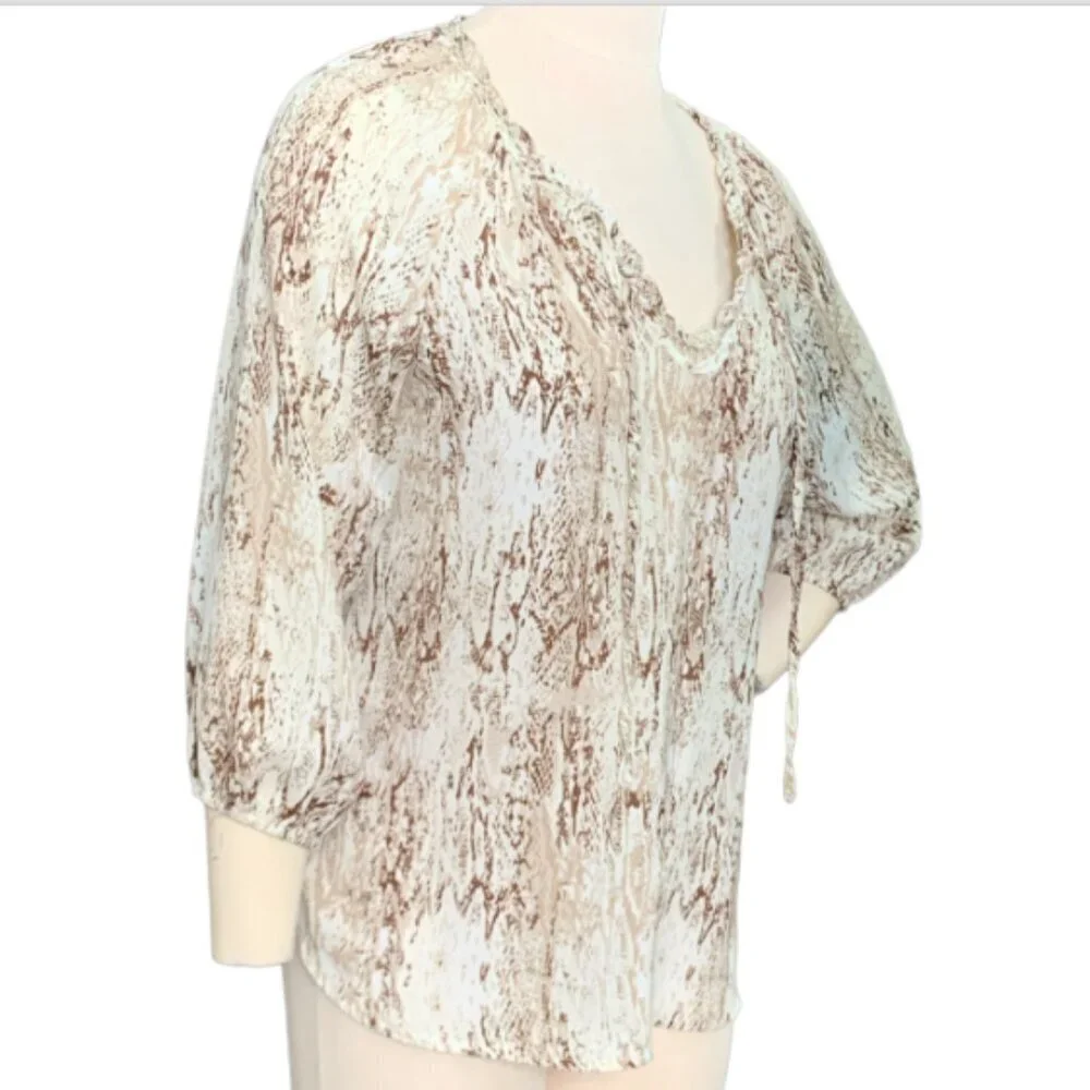 Apt 9 Abstract Snake Print‎ V-Neck/Tie Neck Blouse Sz S #101L